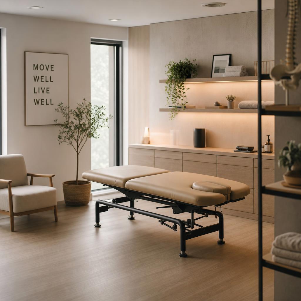 Chirelee Jansen treatment room with a plinth, natural light and clinic equipment